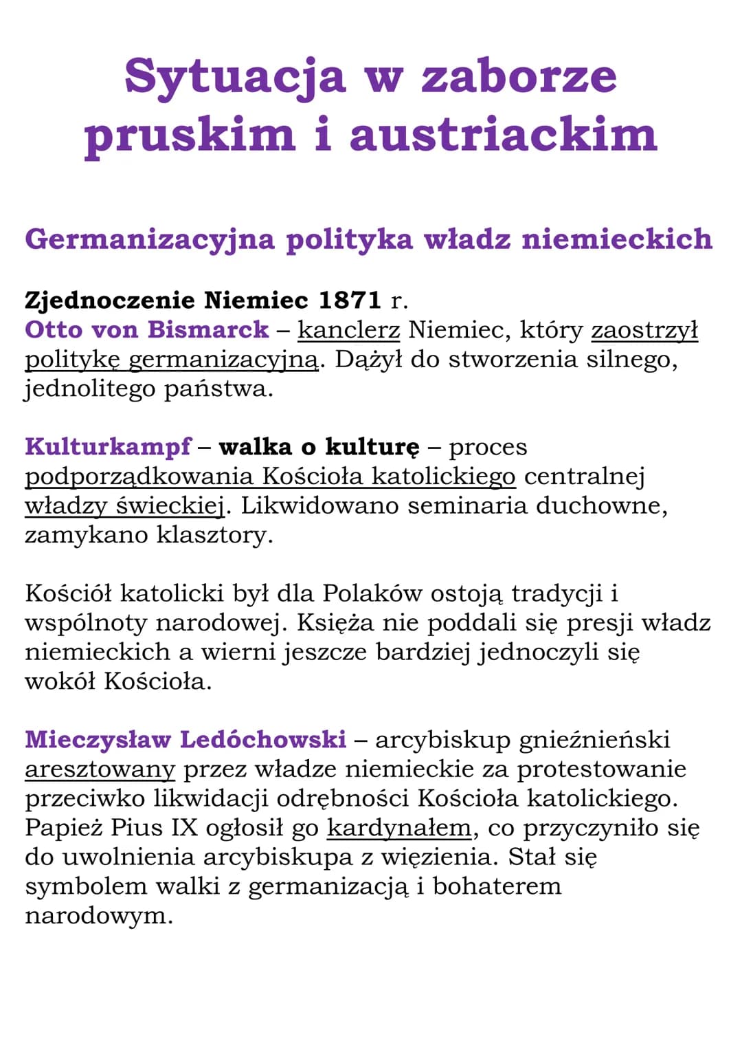 Sytuacja w zaborze
pruskim i austriackim
Germanizacyjna polityka władz niemieckich
Zjednoczenie Niemiec 1871 r.
Otto von Bismarck – kanclerz