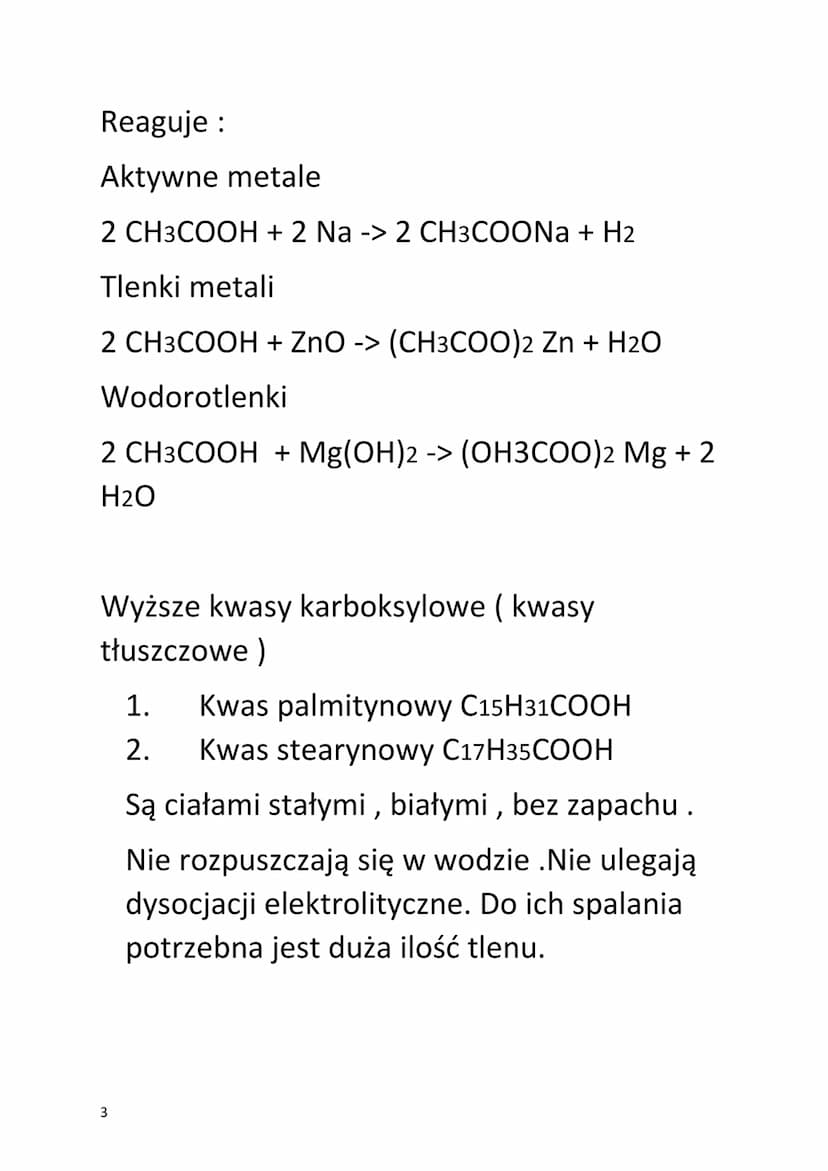 CHEMIA
KWASY KARBOKSYLOWE
Kwasy karboksylowe - odczyn kwaśny.
-COOH
RCOOH
Fermentacja octowa :
CH3-CH2-OH + O2 -> CH3-C = O + H₂O
OH
C2H5OH 