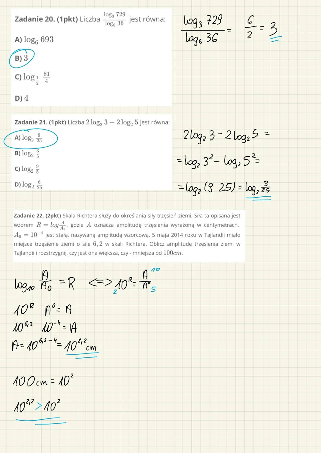 Zadanie 17. (1pkt) Wartość wyrażenia log, 0,04-$\frac{1}{2}$log25 5 · log25 1 jest równa:
A)-3
B)-2$\frac{1}{4}$
(C)-2
D) 0

Logs 0,04=1095 