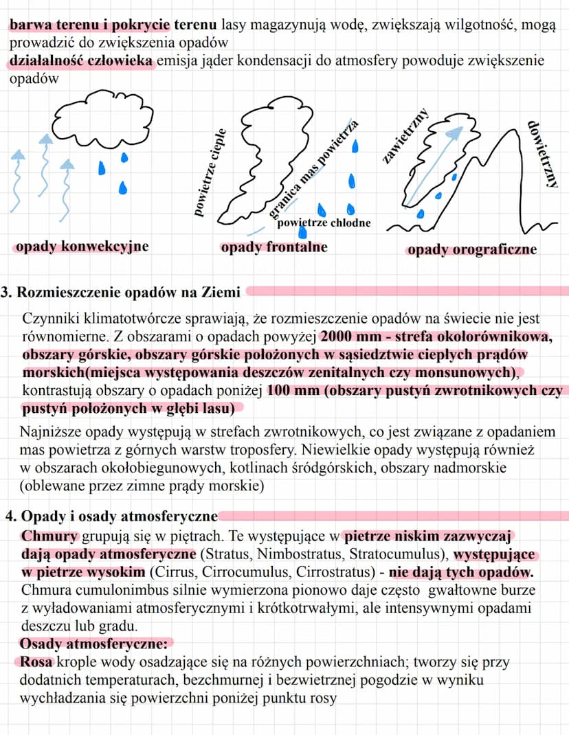 OPADY I OSADY
ATMOSFERYCZNE
1. Czynniki wpływające na wielkość opadów na Ziemi
Opady atmosferyczne to ciekłe lub stałe produkty kondensacji 