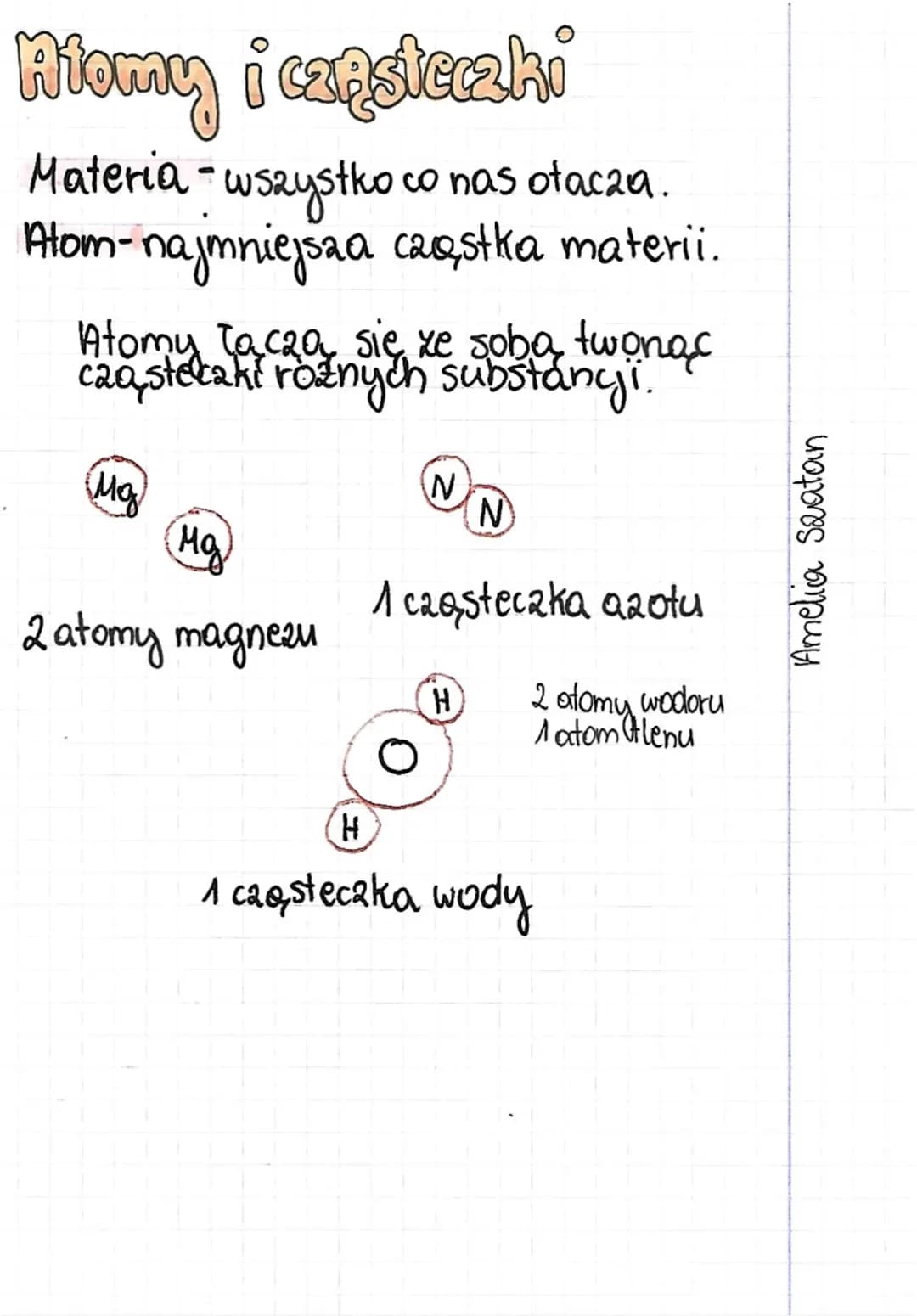 Hlomy i cząsteczki
Materia-wszystko co nas otacza.
Atom-najmniejsaa
cząstka materii.
Atomy Tacza się ze soba twonąc
caa stecaki roznych subs