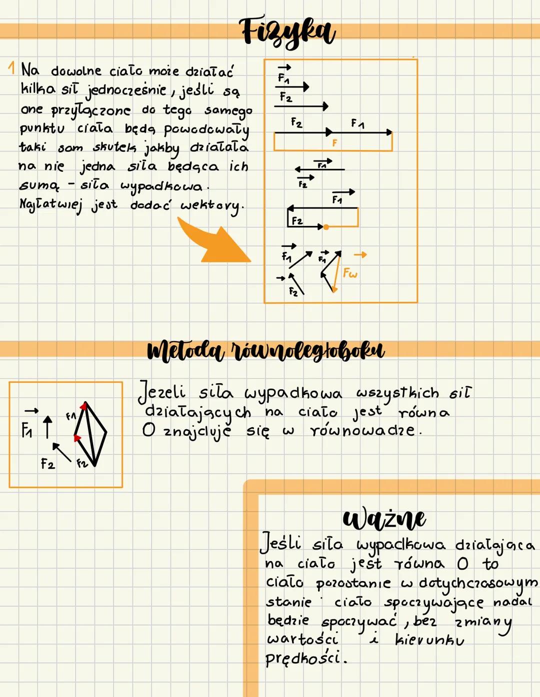 1 Na dowolne ciało może działać
kilka sił jednocześnie, jeśli są
one przyłączone do tego samego
punktu ciała będą powodowały
taki sam skutek