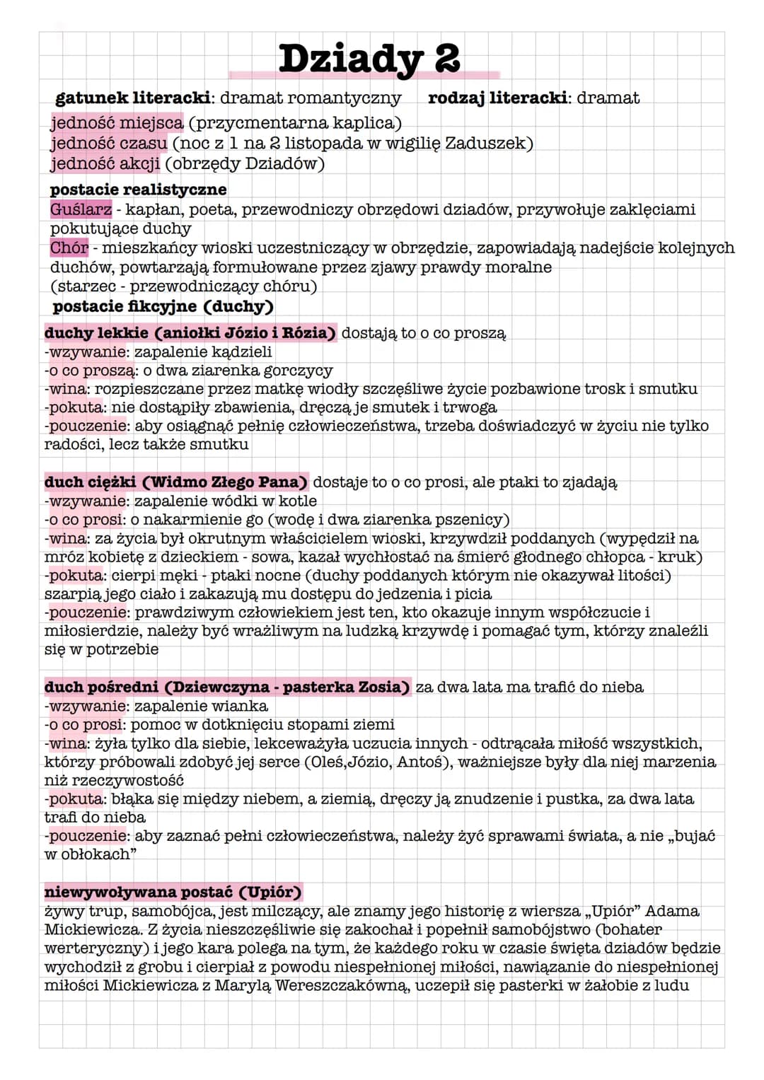 Dziady 2
gatunek literacki: dramat romantyczny rodzaj literacki: dramat
jedność miejsca (przycmentarna kaplica)
jedność czasu (noc z 1 na 2 