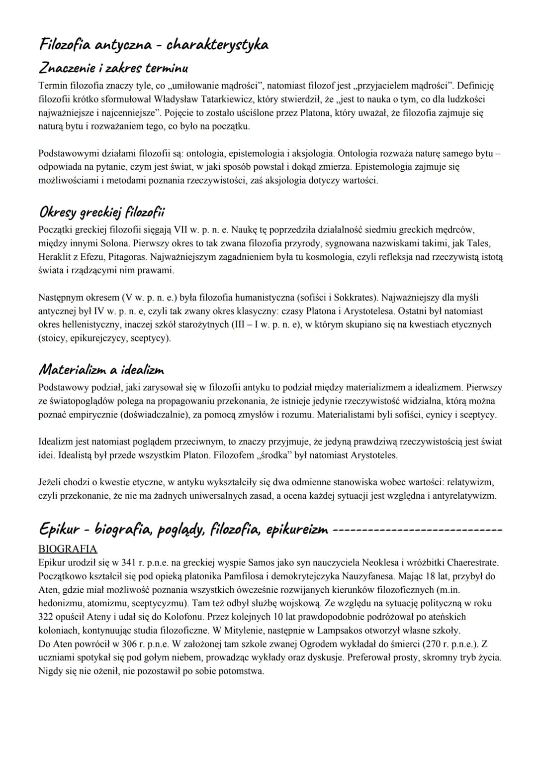 Filozofia antyczna - charakterystyka
Znaczenie i zakres terminu
Termin filozofia znaczy tyle, co ,,umiłowanie mądrości", natomiast filozof j