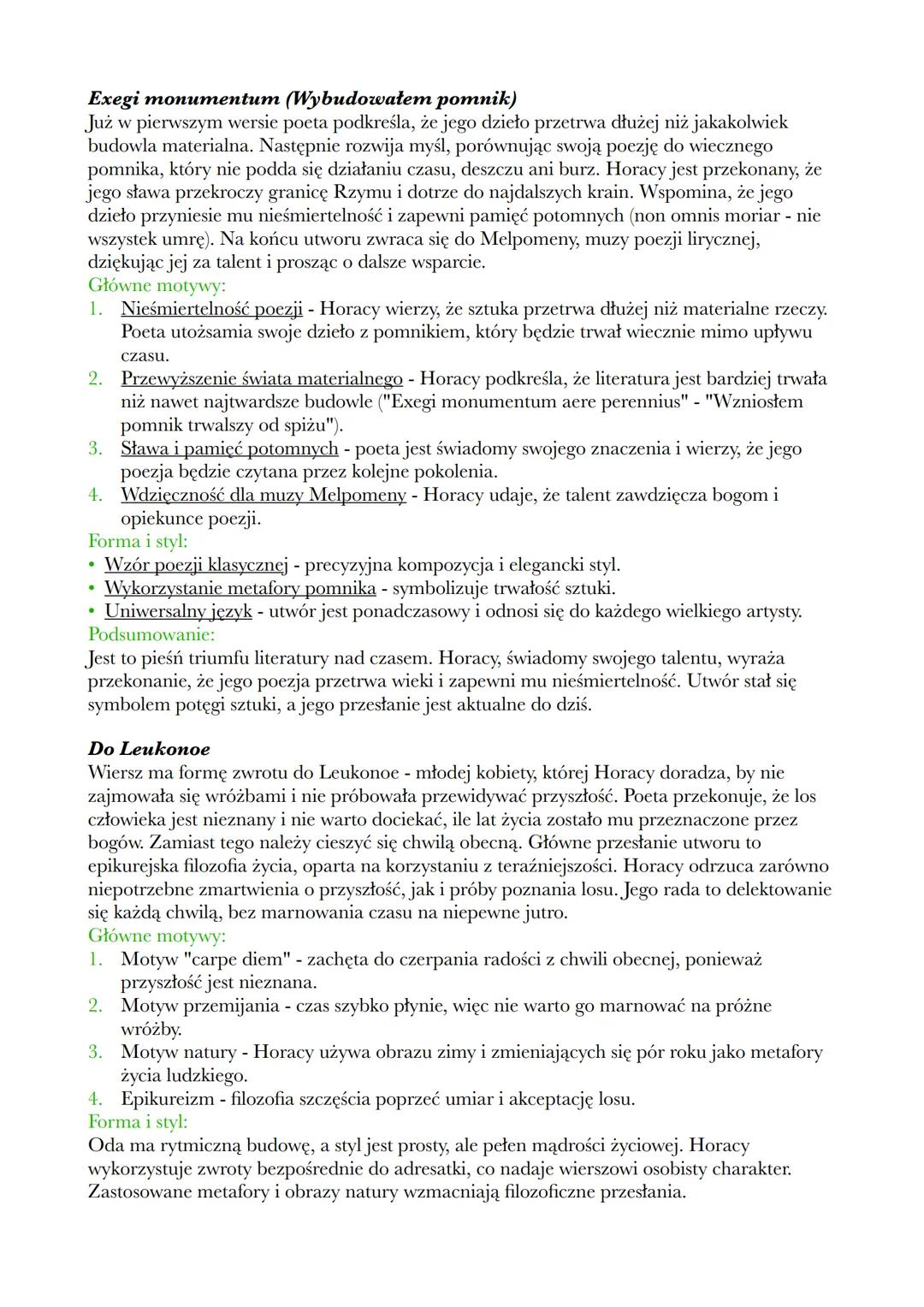 # Horacy, wybrane pieśni

## Charakterystyka twórczości:

**Pieśni:**

- różnorodna tematyka: polityczna, miłosna, biesiadna, patriotyczna, 