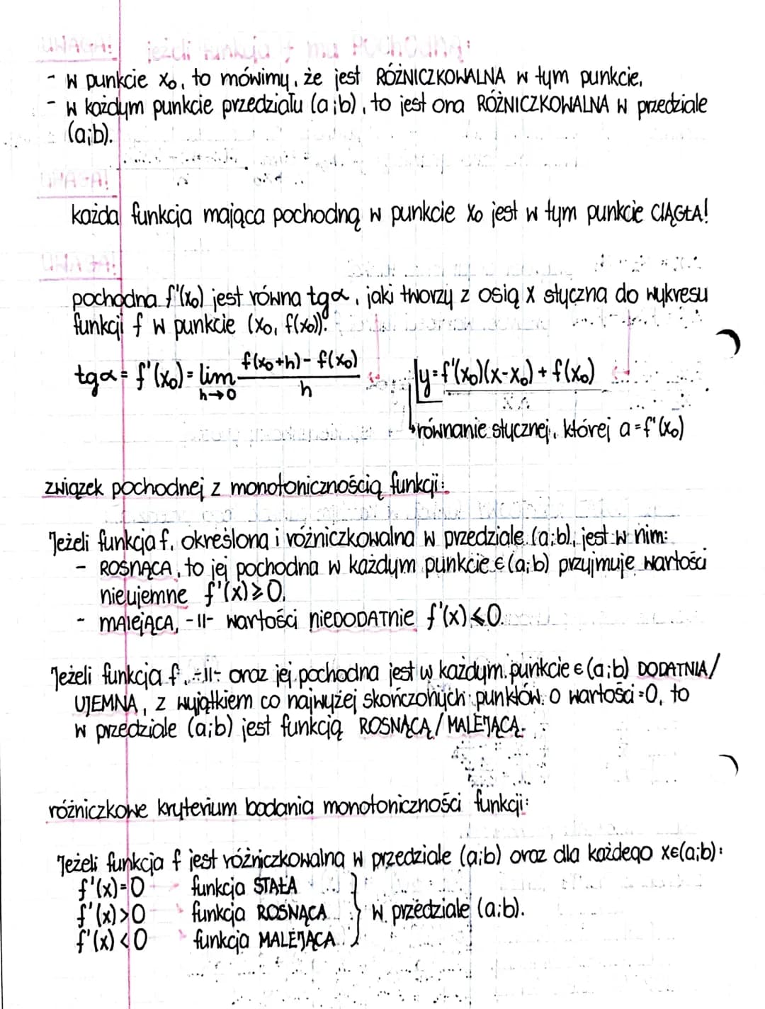 pochodna sunkeji
definicia: Pochodną funkcji f(x) w punkcie Xo oznaczamy symbolem f(x)
i definiujemy jako granice: f'(x) = lim f(xo+h)-f(xo)
