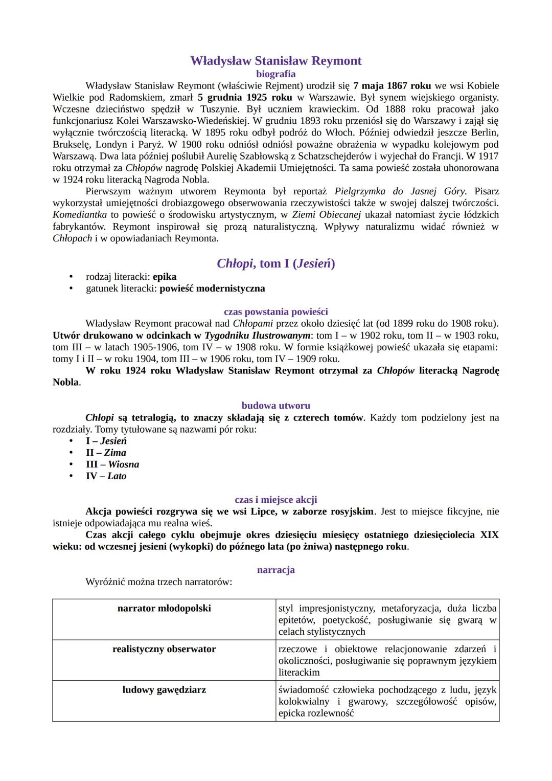 --- OCR Start ---
Władysław Stanisław Reymont
biografia
Władysław Stanisław Reymont (właściwie Rejment) urodził się 7 maja 1867 roku we wsi 