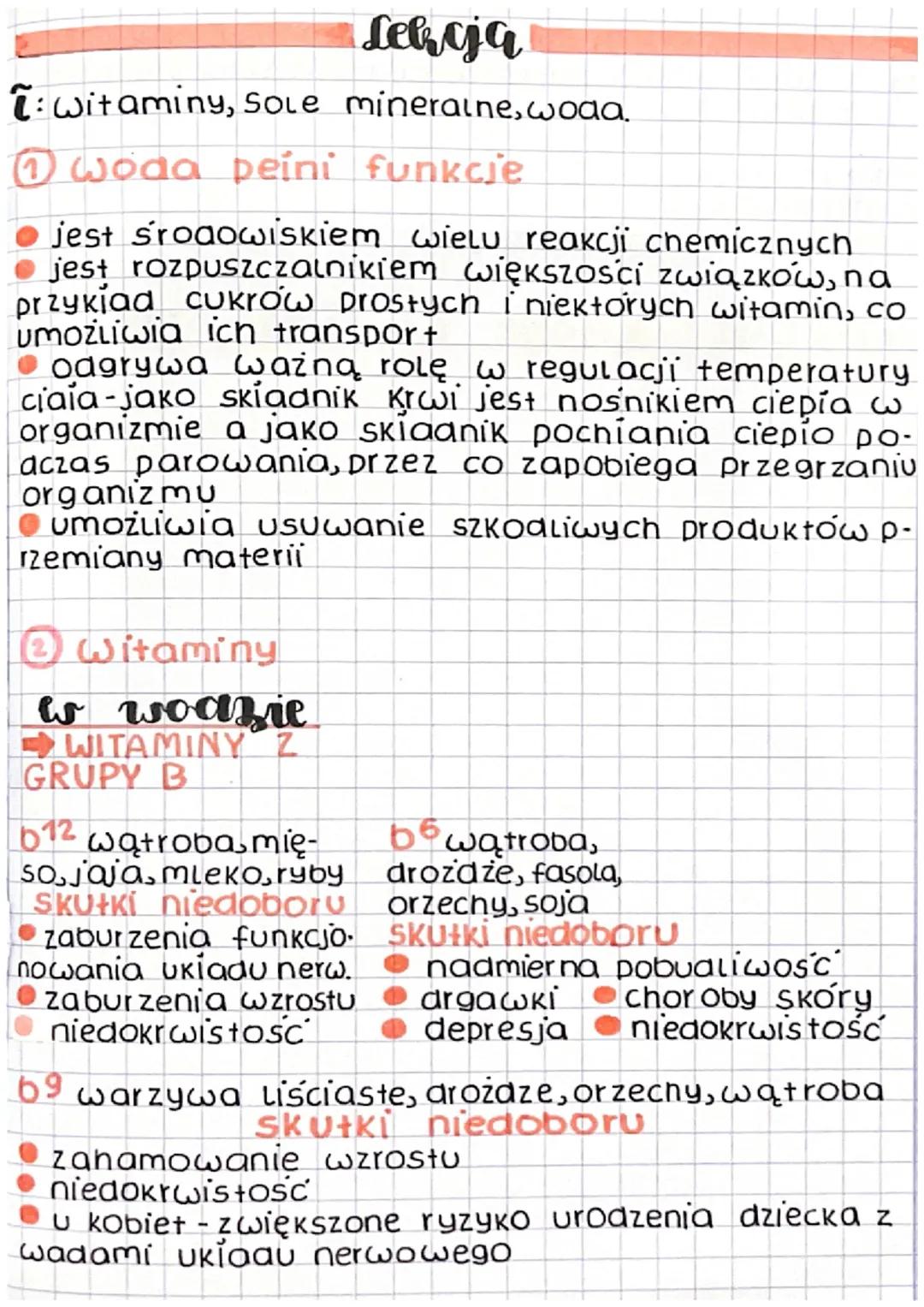 # Lekja

ī: witaminy, Sole mineraine, woaa.

(1) woda peini funkcje

• jest środowiskiem wielu reakcji chemicznych
• jest rozpuszczalnikiem 