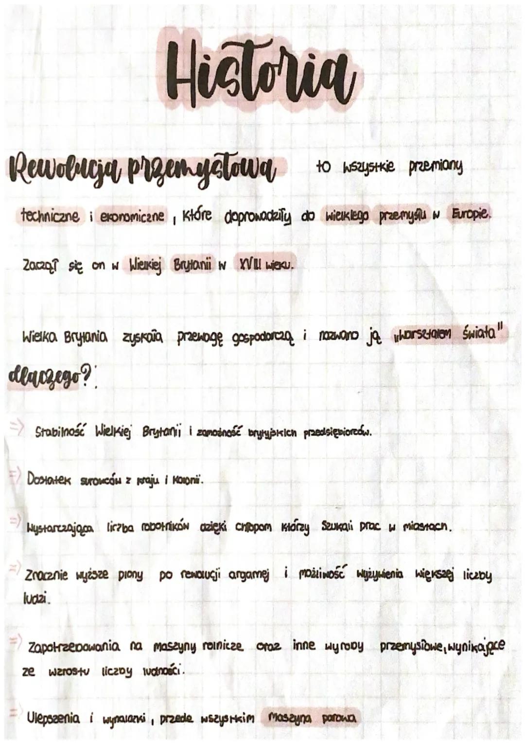 Historia
Rewolucja przemysłowa
techniczne i ekonomiczne, które doprowadziły do wielklego przemysłu w Europie.
Zaczął się on w Wielkiej Bryta