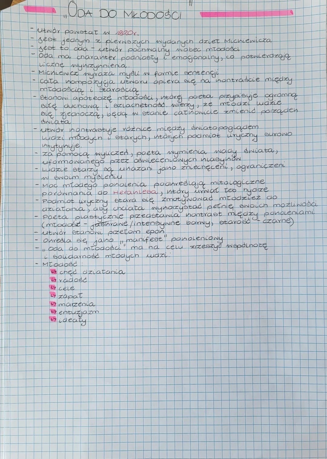 •Utwor powstał w 1820Y.
sest jednym z
jest to oda - utwor pocn
pierwszych wydanych dziet Michiewicza
ochwalny wobec młodości
oda ma charakte