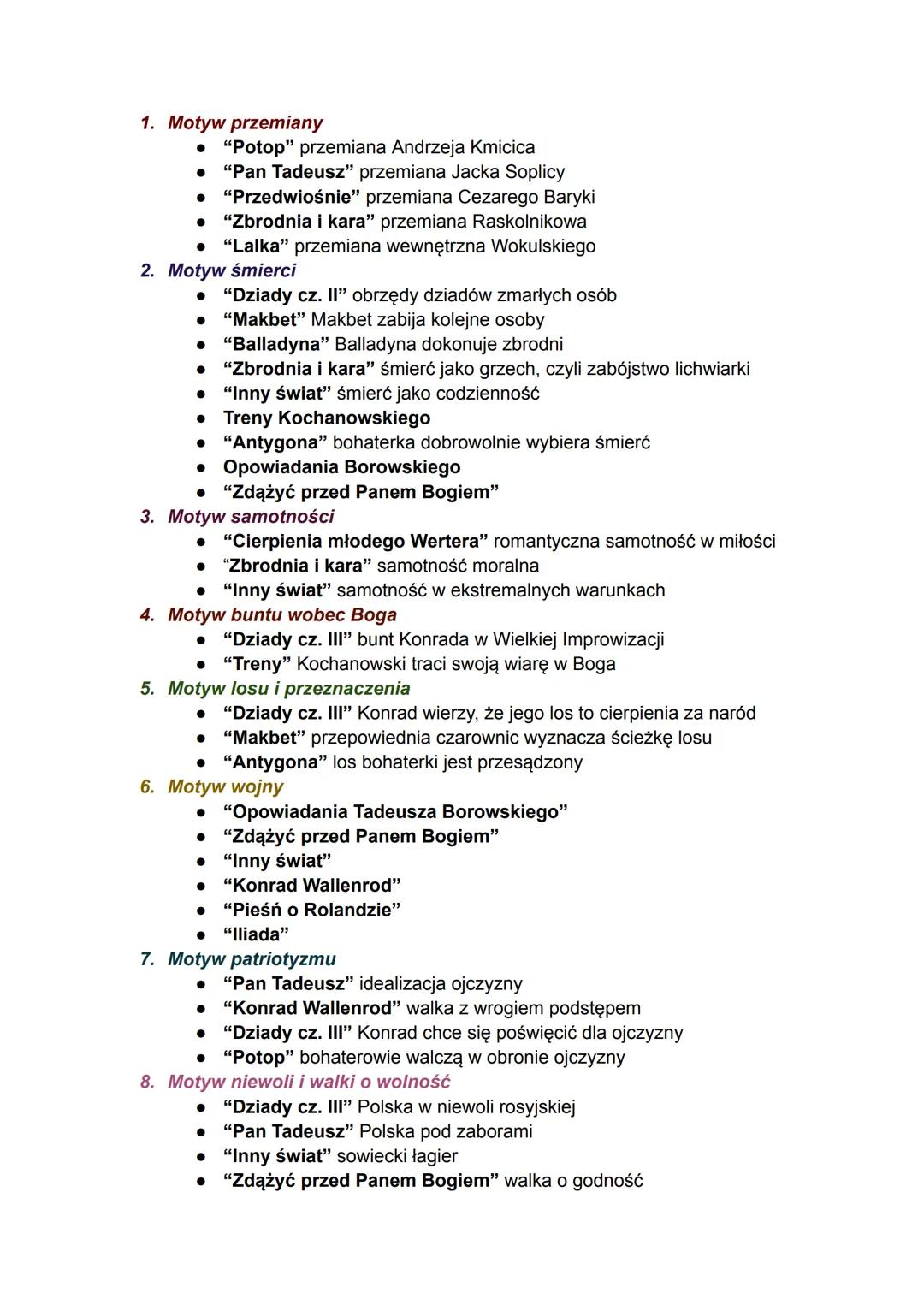 1. Motyw przemiany
• "Potop" przemiana Andrzeja Kmicica
• "Pan Tadeusz" przemiana Jacka Soplicy
• "Przedwiośnie" przemiana Cezarego Baryki
•