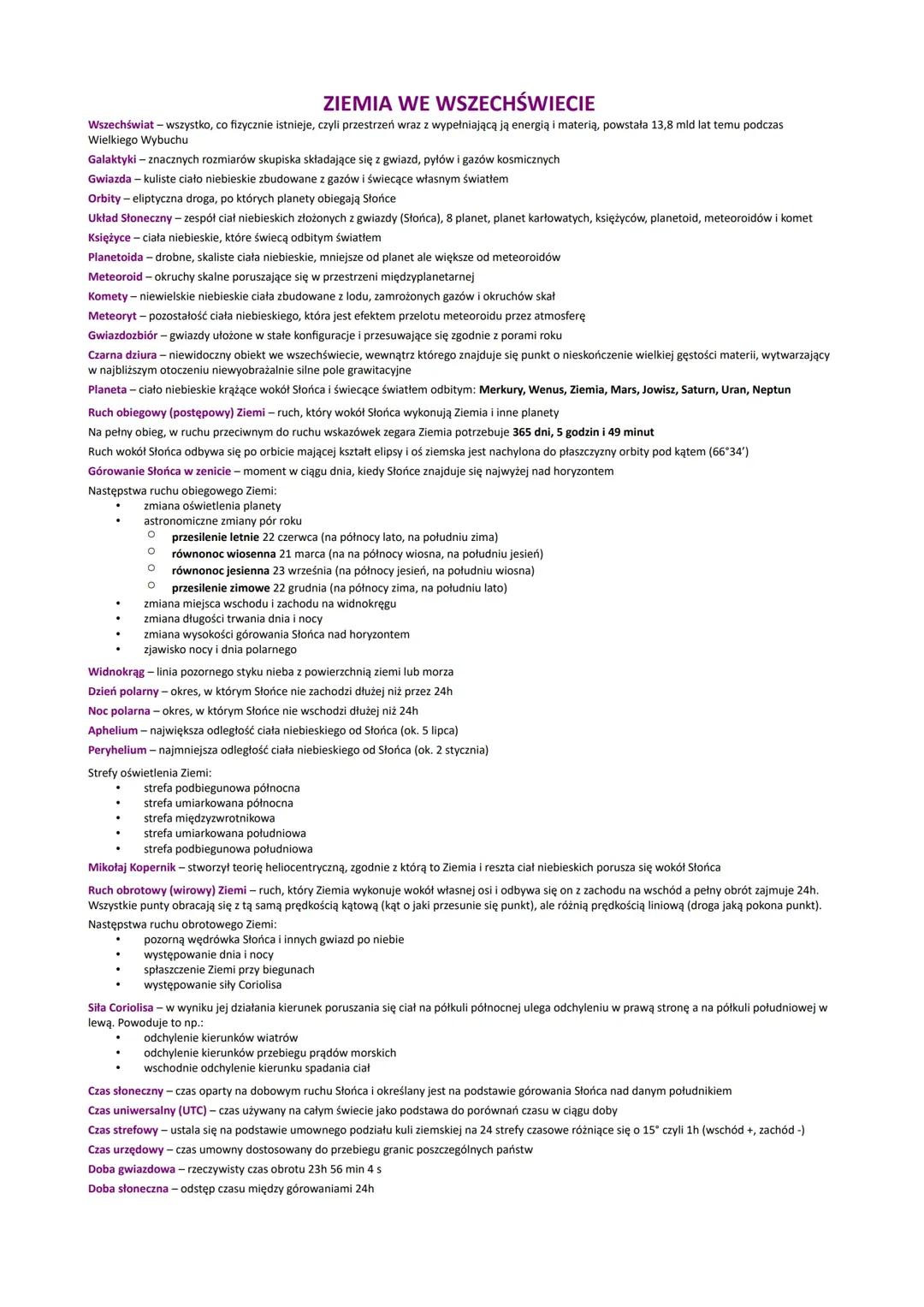 Ziemia w kosmosie: podstawowe koncepcje i ruchy