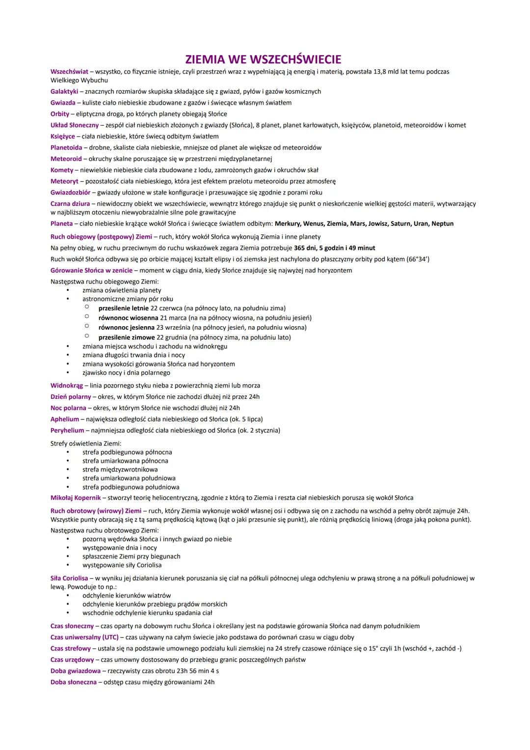ZIEMIA WE WSZECHŚWIECIE
Wszechświat - wszystko, co fizycznie istnieje, czyli przestrzeń wraz z wypełniającą ją energią i materią, powstała 1