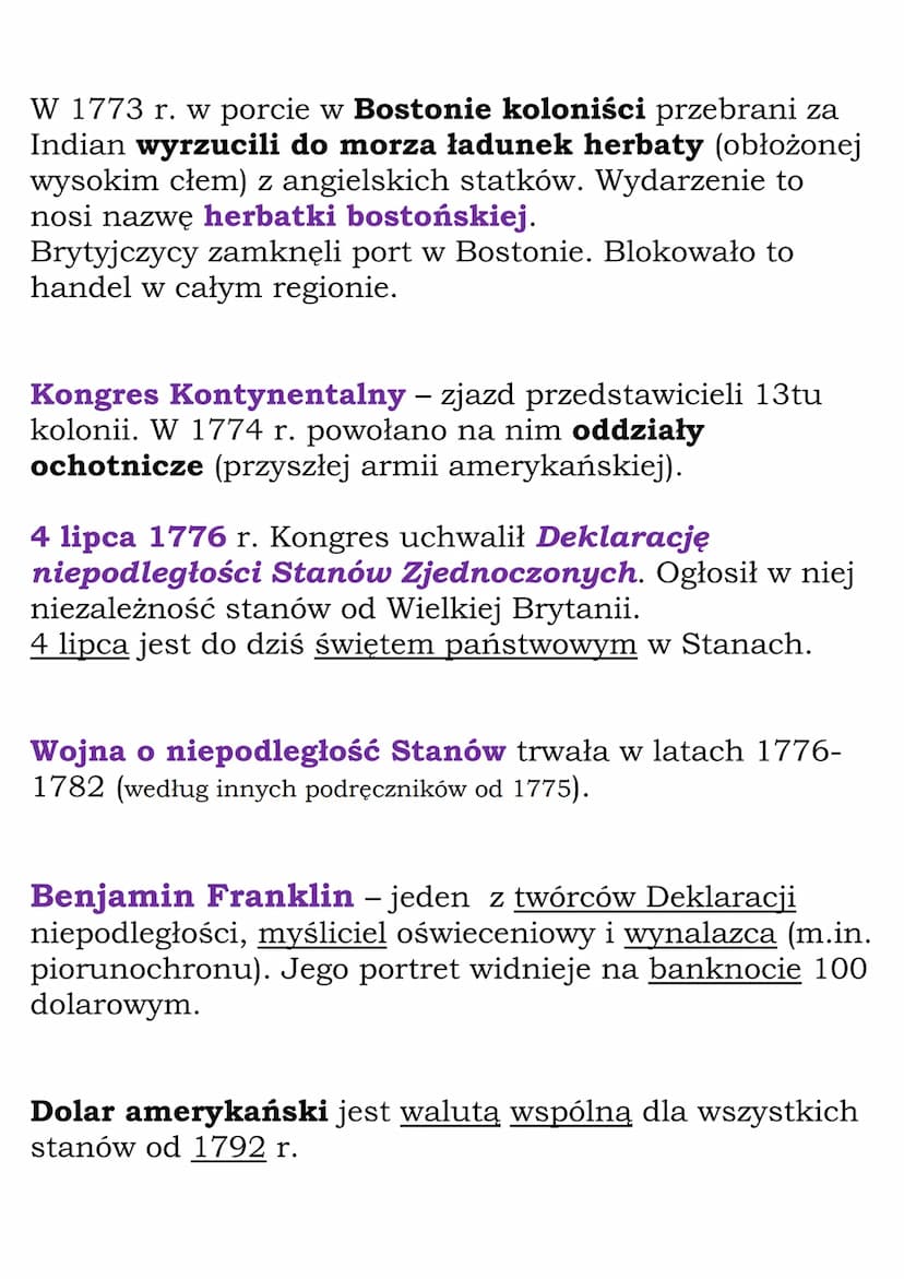 Powstanie Stanów
Zjednoczonych Ameryki
W 1620 r. na statkach Mayflower i Speedwell przybyło
do Ameryki Pn. ok. 100 kolonistów angielskich.
N