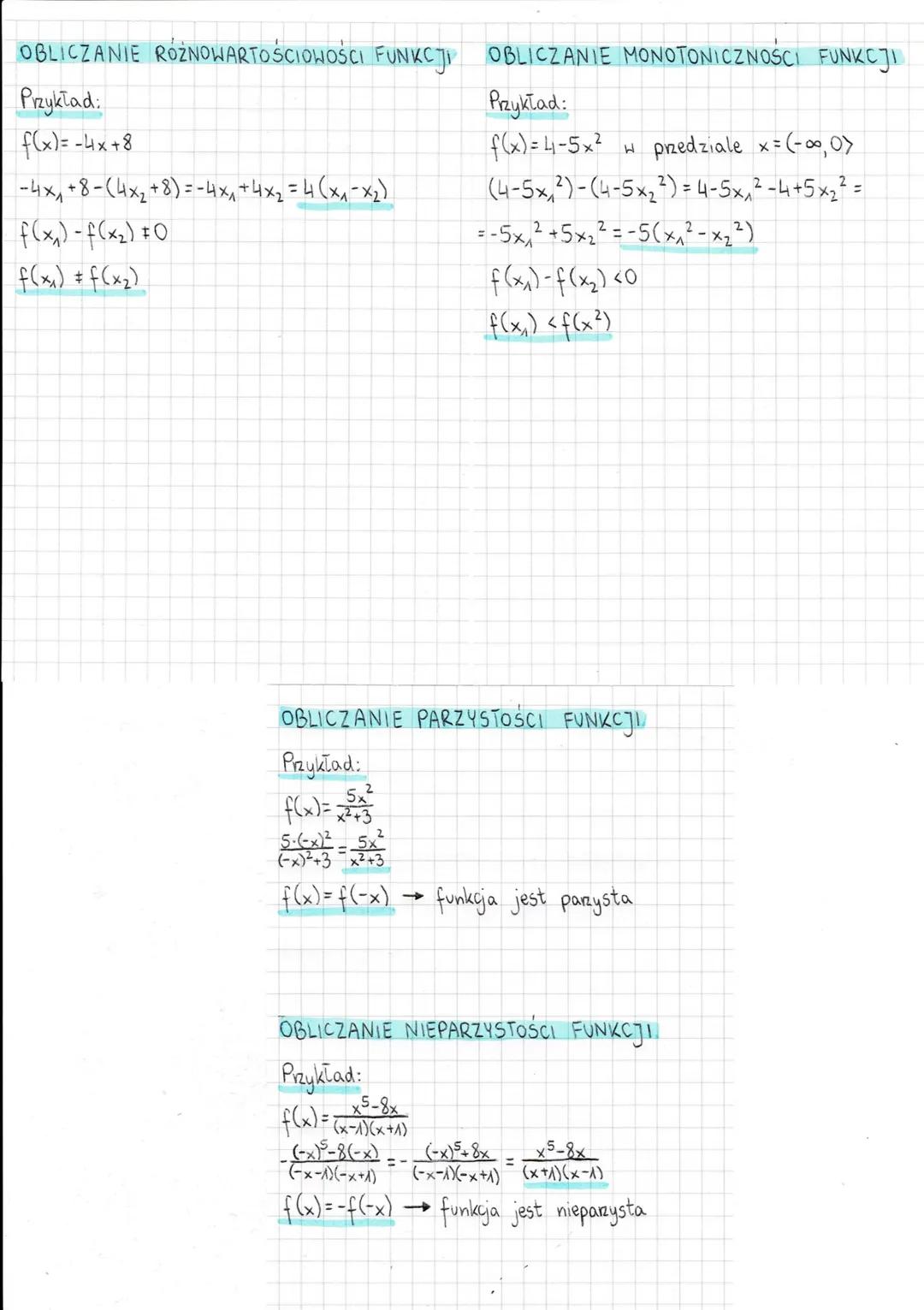# FUNKCJE

MONOTONICZNOŚĆ FUNKCJI

Funkcja jest monotoniczna kiedy w całej swojej dziedzinie jest rosnąca lub malejąca, lub
stała lub nieros