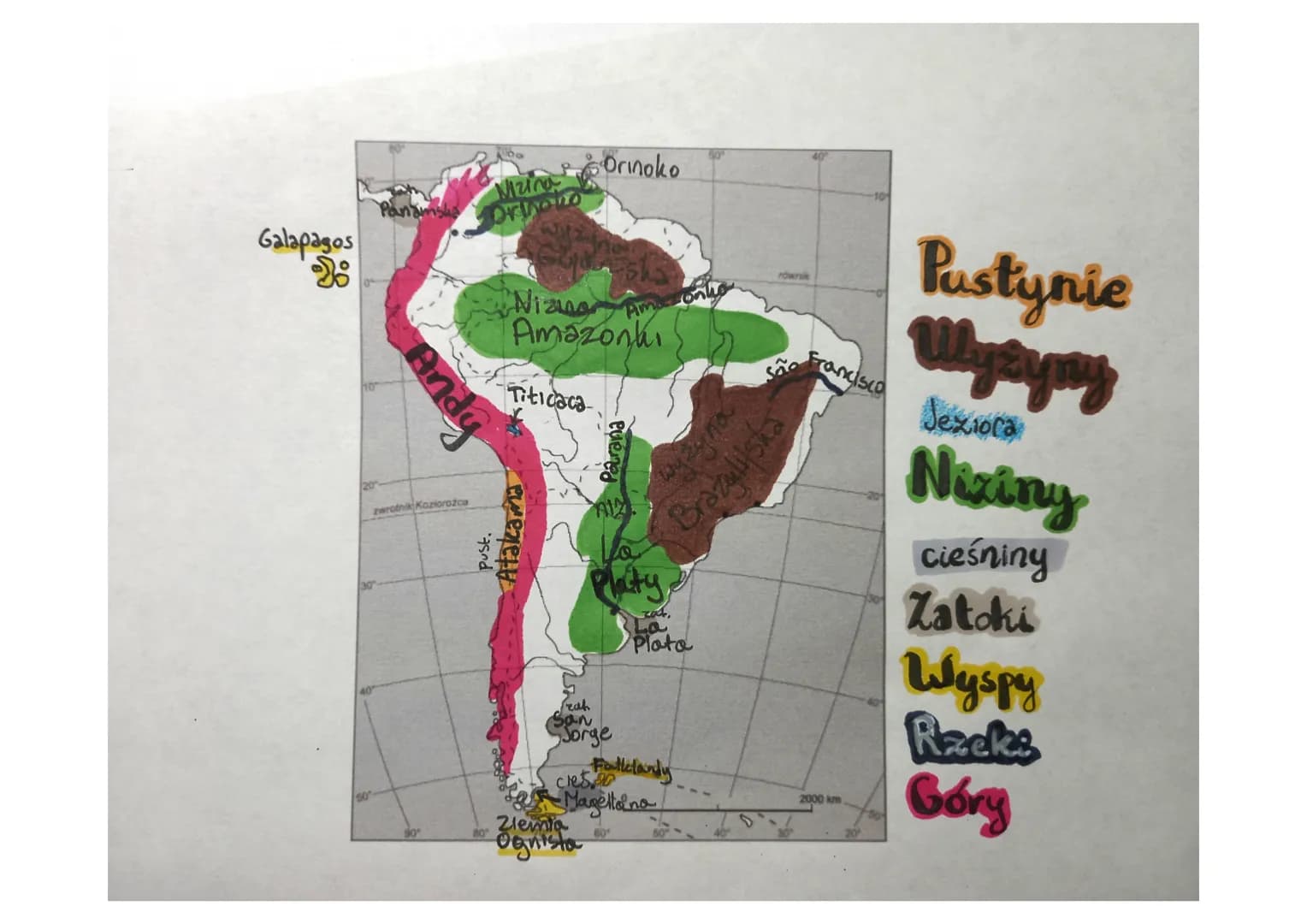 Galapagos
50
Andy
zwrotnik Koziorożca
so
Coo
Vizina
prinono
80
Atakama
pust.
wijze
Nizua
Amazonki
Titicaca
SOrinoko
frah
San
Platy,
Jorge
Zi