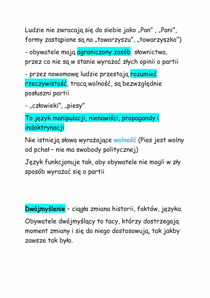 
<p>George Orwell opisał w swojej powieści Rok 1984 fikcyjną Oceanię, gdzie obywatele są poddani manipulacji i kontroli władz. Kluczowym ele