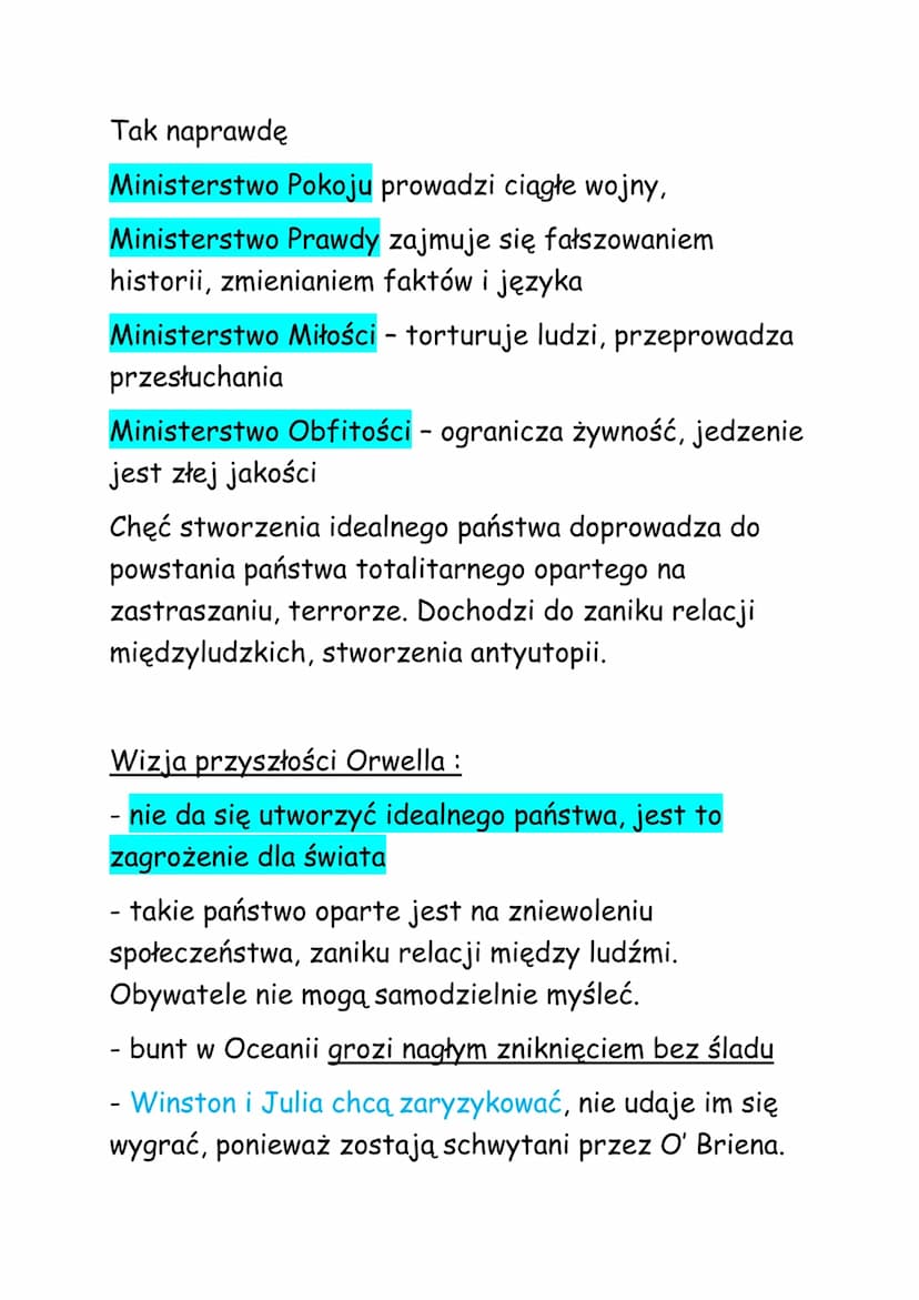 
<p>George Orwell opisał w swojej powieści Rok 1984 fikcyjną Oceanię, gdzie obywatele są poddani manipulacji i kontroli władz. Kluczowym ele