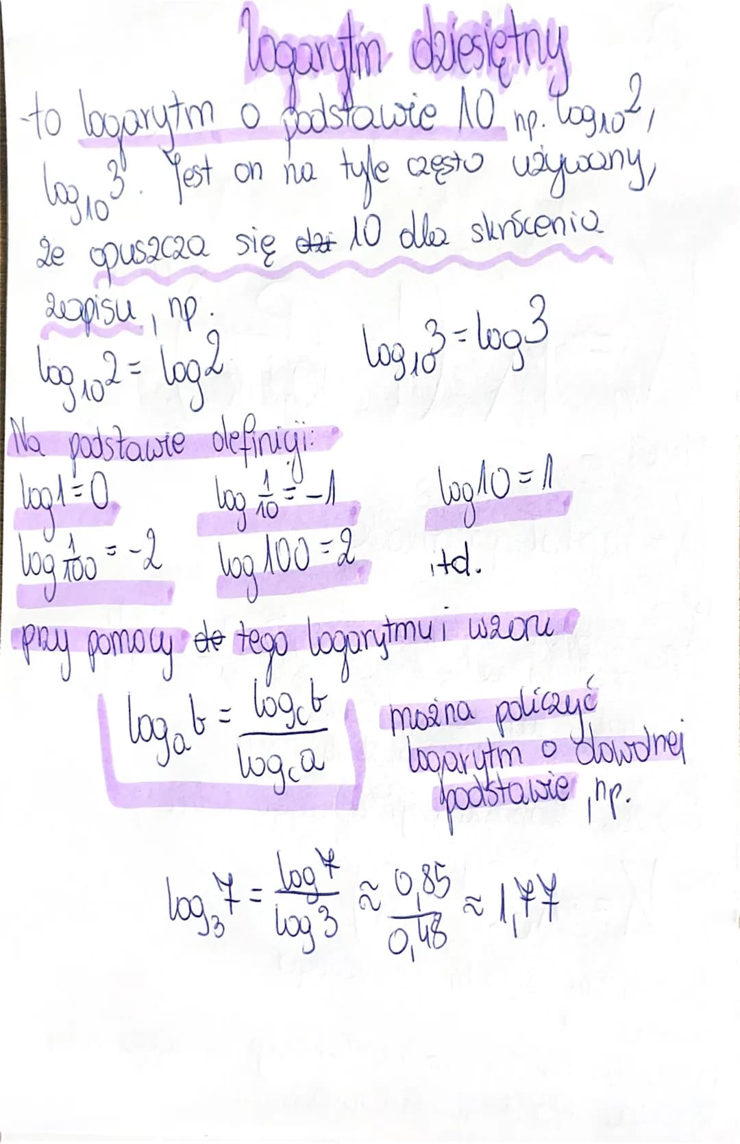 Logarytin objesietny
to logarytm o podstawie 10
podstawie 10 np. log₁0²,
Yest on na tyle cesto vaywany,
log₁03⁰. Yest on na
często
па
Že
dzi
