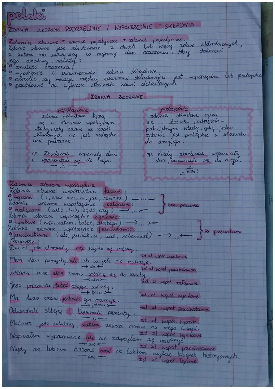Zdania złożone podrzędnie i współrzędnie - składnia- język polski 