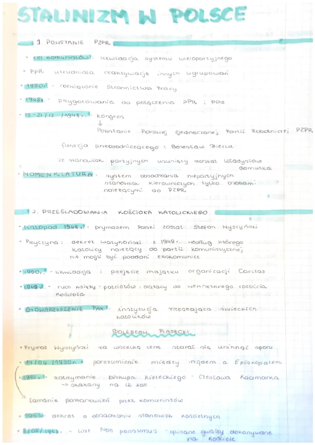 STALINIZM W POLSCE
1. POWSTANIE
cel komuniolów: likwidacja systemu wieloportyjnego
PPR
reaktywacje innyen ugrupowan
utrudniata
rozwiązanie S