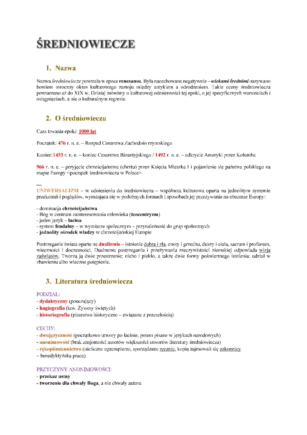 Średniowiecze - opis epoki