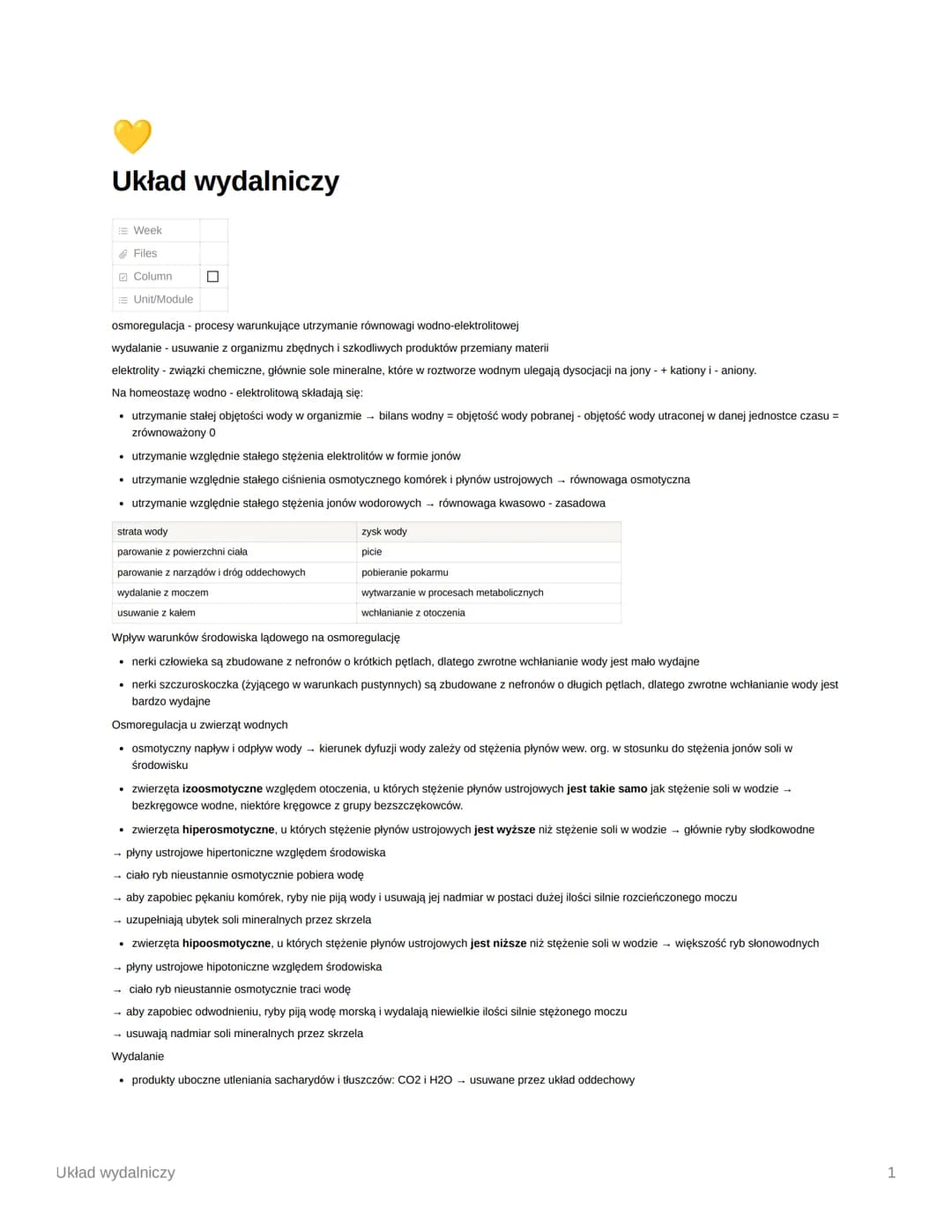 Układ wydalniczy
Week
Files
Column
Unit/Module
☐
osmoregulacja - procesy warunkujące utrzymanie równowagi wodno-elektrolitowej
wydalanie - u