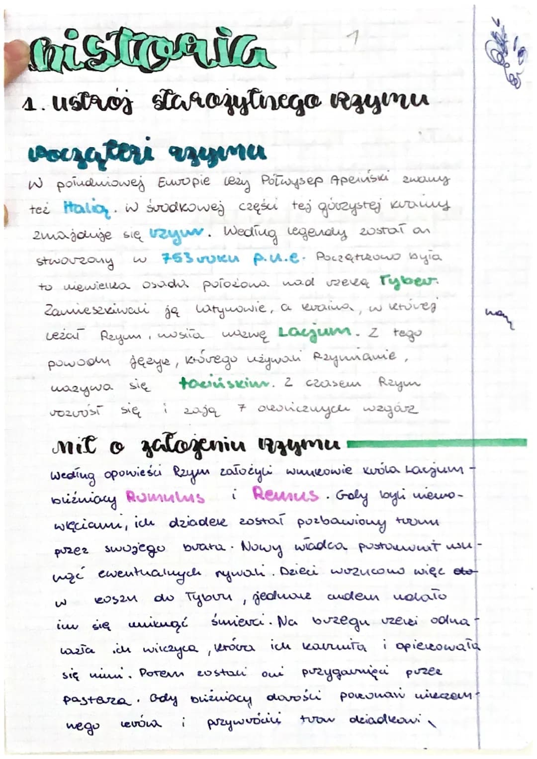 historia
1. ustroj starożytnego Rzymu
Począteri rzymu
W południowej Europie leży Półwysep Apeiński zwany
też Italia. W środkowej części tej 