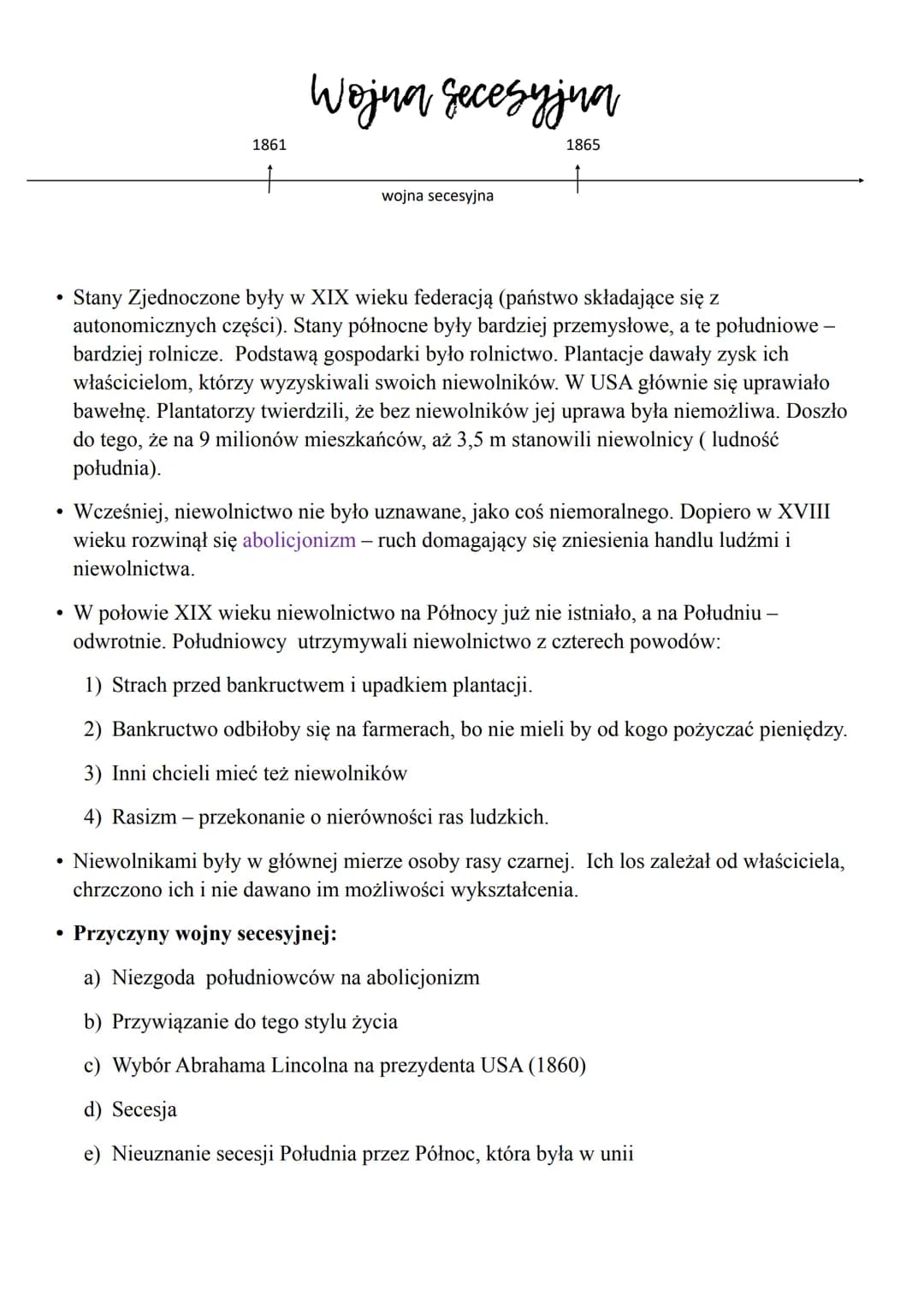 ●
1861
Wojna secesyjna
●
wojna secesyjna
1865
Stany Zjednoczone były w XIX wieku federacją (państwo składające się z
autonomicznych części).