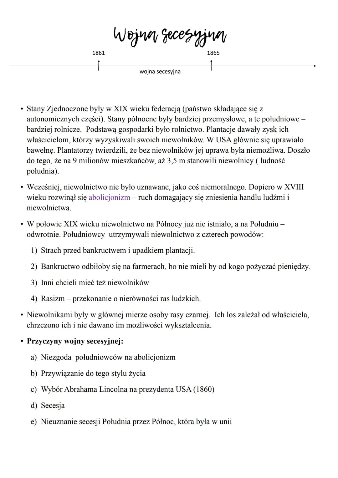 ●
1861
Wojna secesyjna
●
wojna secesyjna
1865
Stany Zjednoczone były w XIX wieku federacją (państwo składające się z
autonomicznych części).