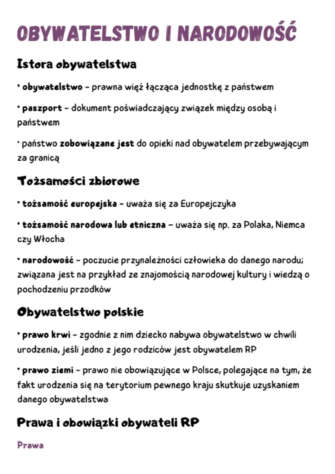 OBYWATELSTWO I NARODOWOŚĆ
Istora obywatelstwa
obywatelstwo - prawna więź łącząca jednostkę z państwem
*paszport - dokument poświadczający zw