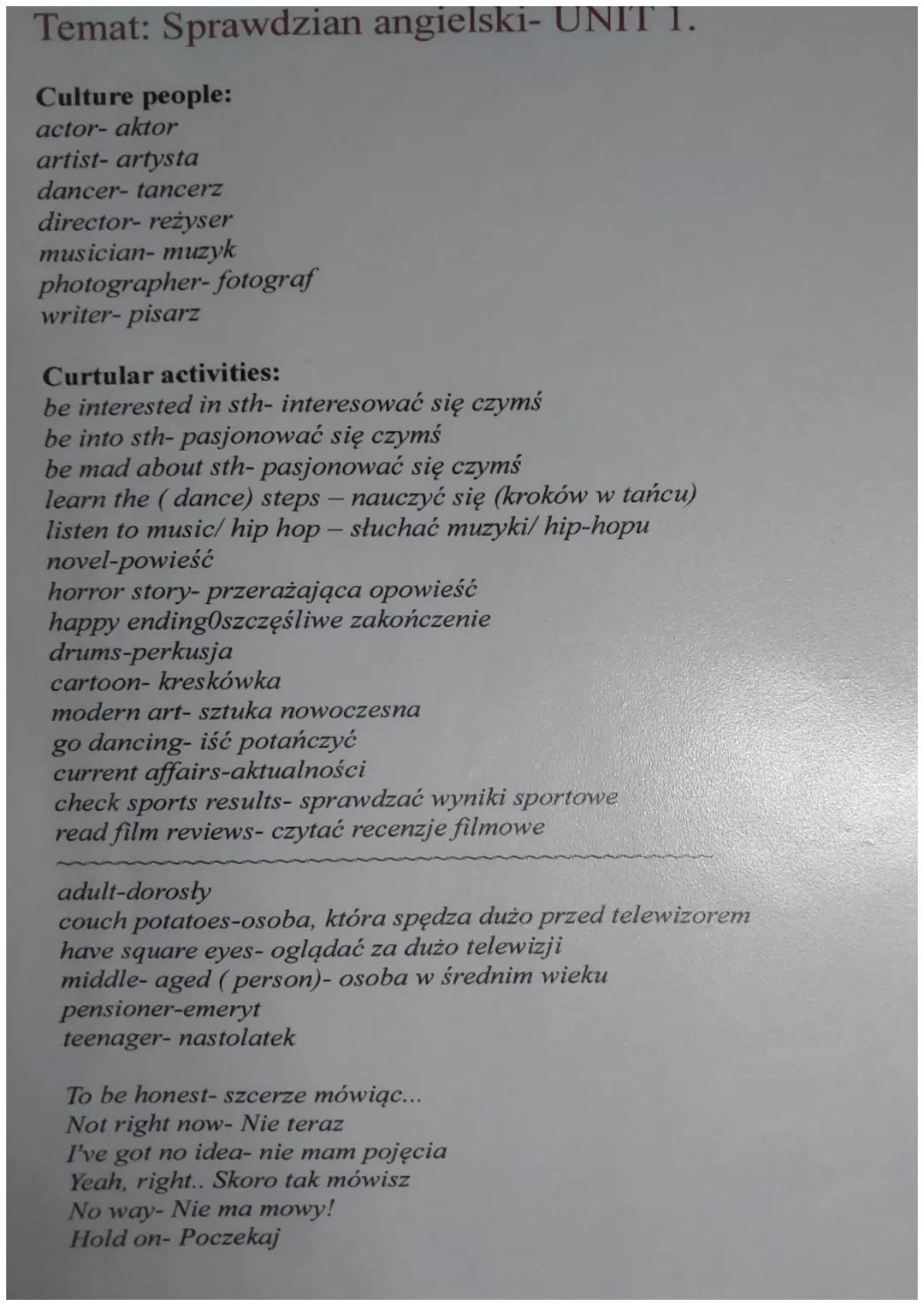 Ludzie i ich zajęcia – Klasa 7, Unit 1