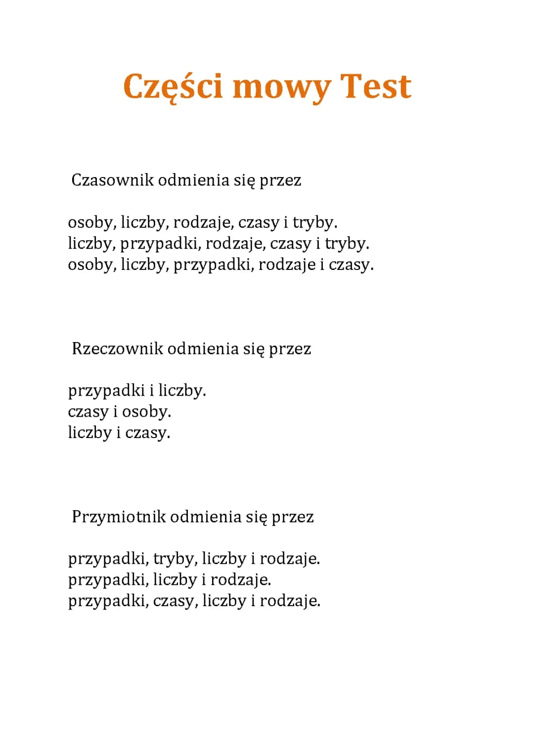 Części mowy Test