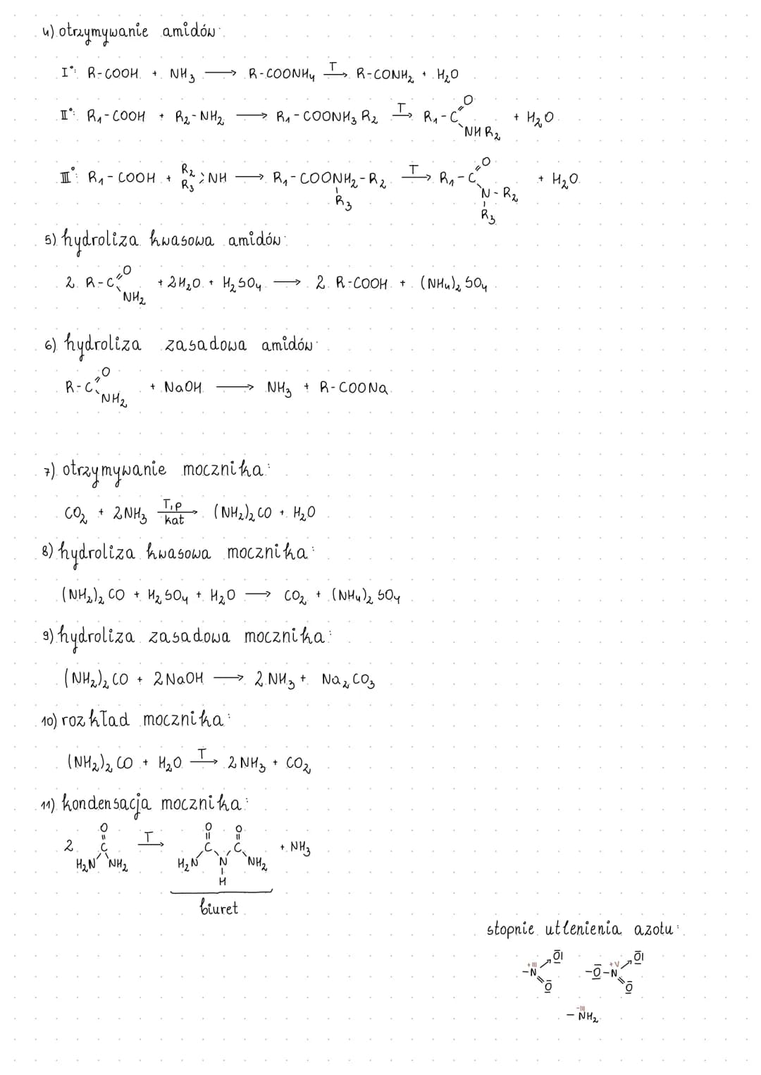 1). otrzymywanie amin:
I: R-X + NH3 -> RNH₂ X
REAKCJE ~ aminy: amidy, mocznik
RNH₂X+ NaOH →→→ R-NH₂ + Na₂X + H₂O
I: R₁X + R₂-NH₂ →
Али
R₂₂
Ả