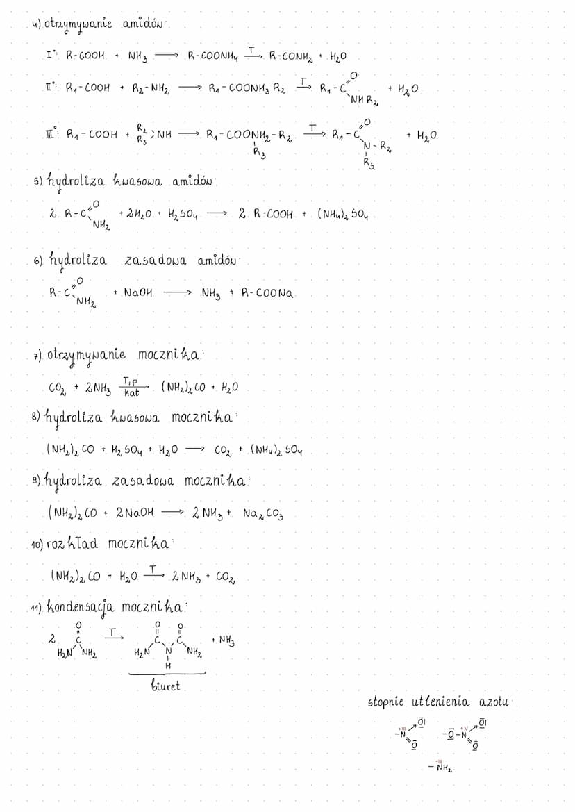 1). otrzymywanie amin:
I: R-X + NH3 -> RNH₂ X
REAKCJE ~ aminy: amidy, mocznik
RNH₂X+ NaOH →→→ R-NH₂ + Na₂X + H₂O
I: R₁X + R₂-NH₂ →
Али
R₂₂
Ả