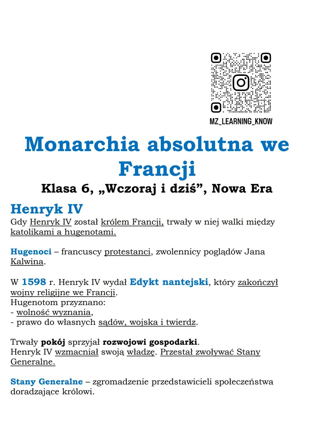MZ_LEARNING_KNOW

# Monarchia absolutna we Francji

Klasa 6, „Wczoraj i dziś", Nowa Era

## Henryk IV
Gdy Henryk IV został królem Francji, t