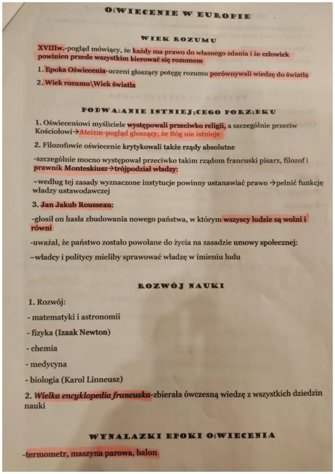 OŚWIECENIE W EUROPIE
WIEK ROZUMU
XVIIIw.-pogląd mówiący, że każdy ma prawo do własnego zdania i że człowiek
powinien przede wszystkim kierow