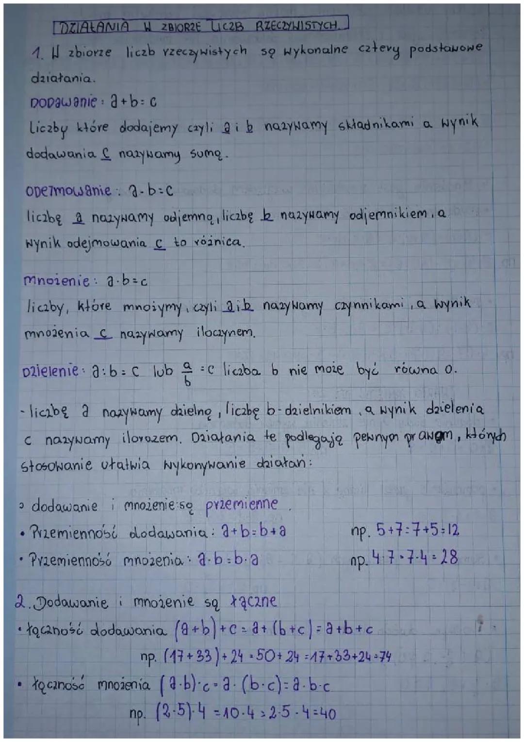  działania w zbiorze liczb rzeczywistych 