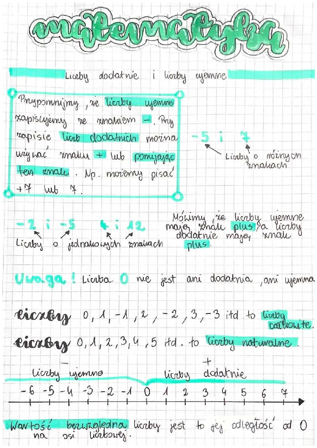 Liczby dodatnie i ujemne klasa 6 - sprawdzian, karta pracy i quiz