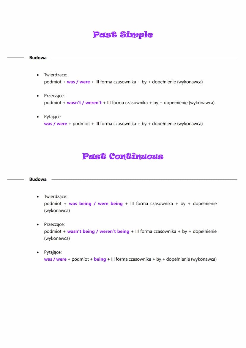 ●
●
●
●
●
Strona bierna (passive voice)
Dopełnienie w stronie czynnej staje się podmiotem w stronie biernej.
Podmiot w stronie czynnej staje