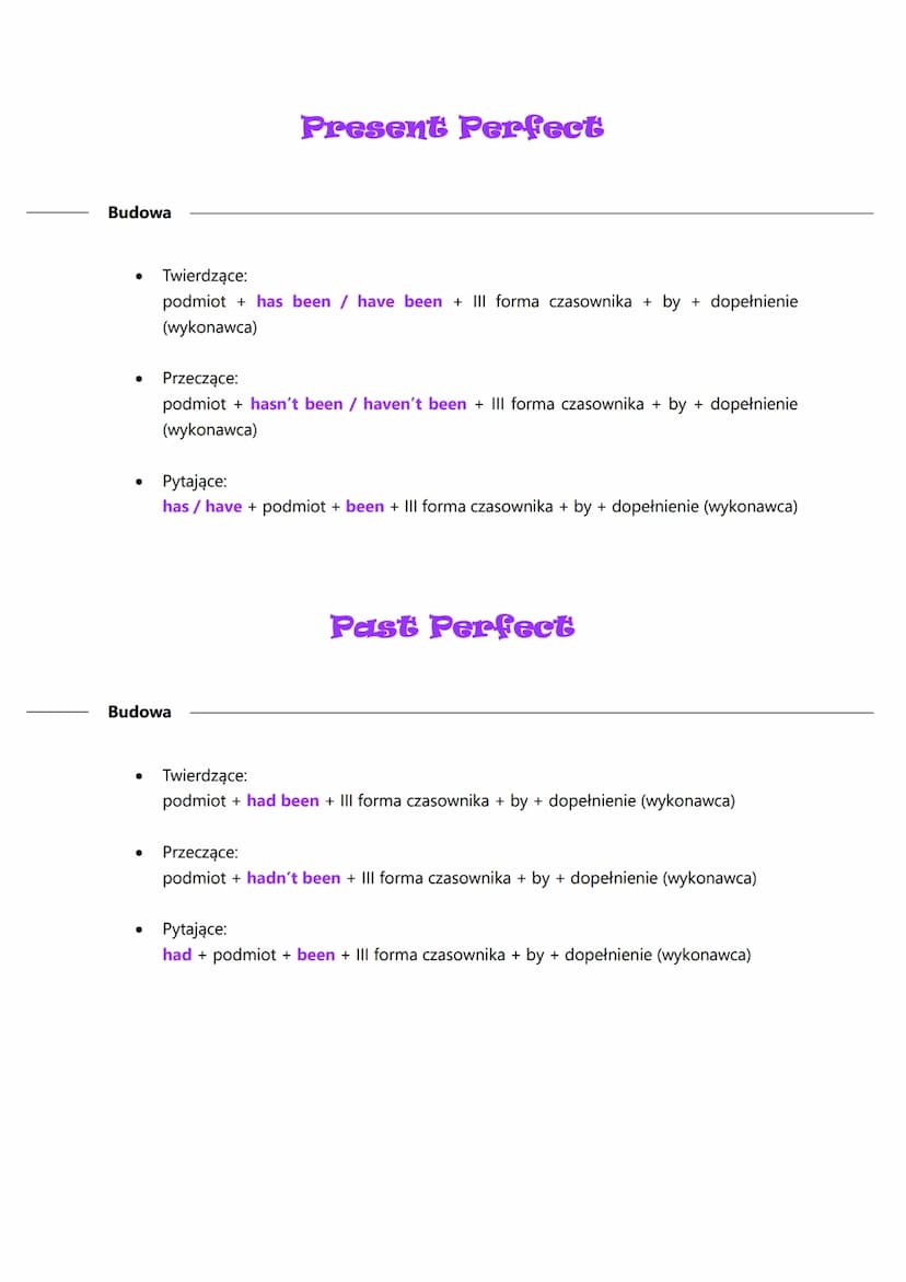 ●
●
●
●
●
Strona bierna (passive voice)
Dopełnienie w stronie czynnej staje się podmiotem w stronie biernej.
Podmiot w stronie czynnej staje
