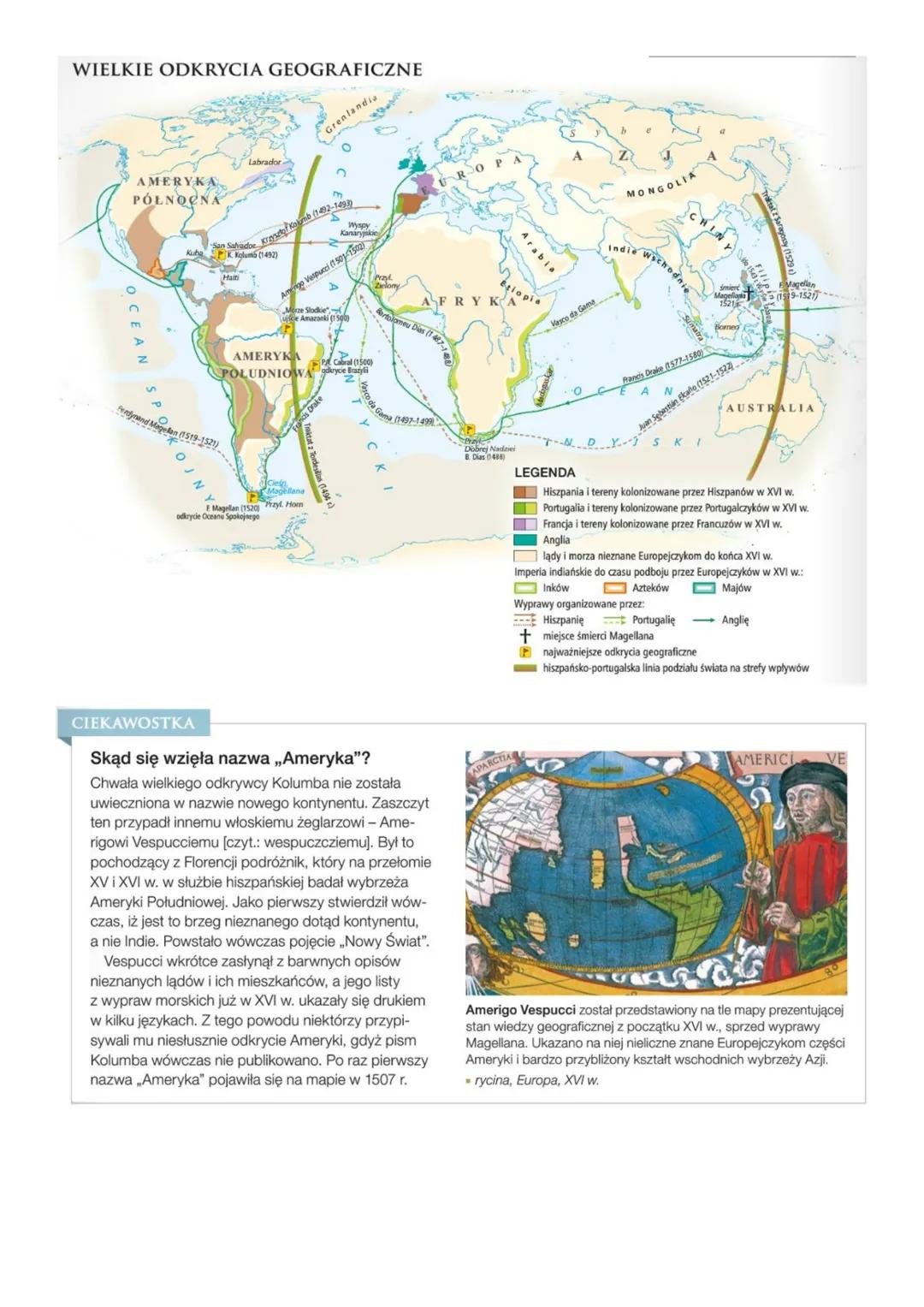 Wielkie odkrycia geograficzne
Przyczyny odkryć:
→ przeludnienie i niedobór nowych pól pod uprawę,
→ niedobór srebra i złota,
→ zdobycie Kons