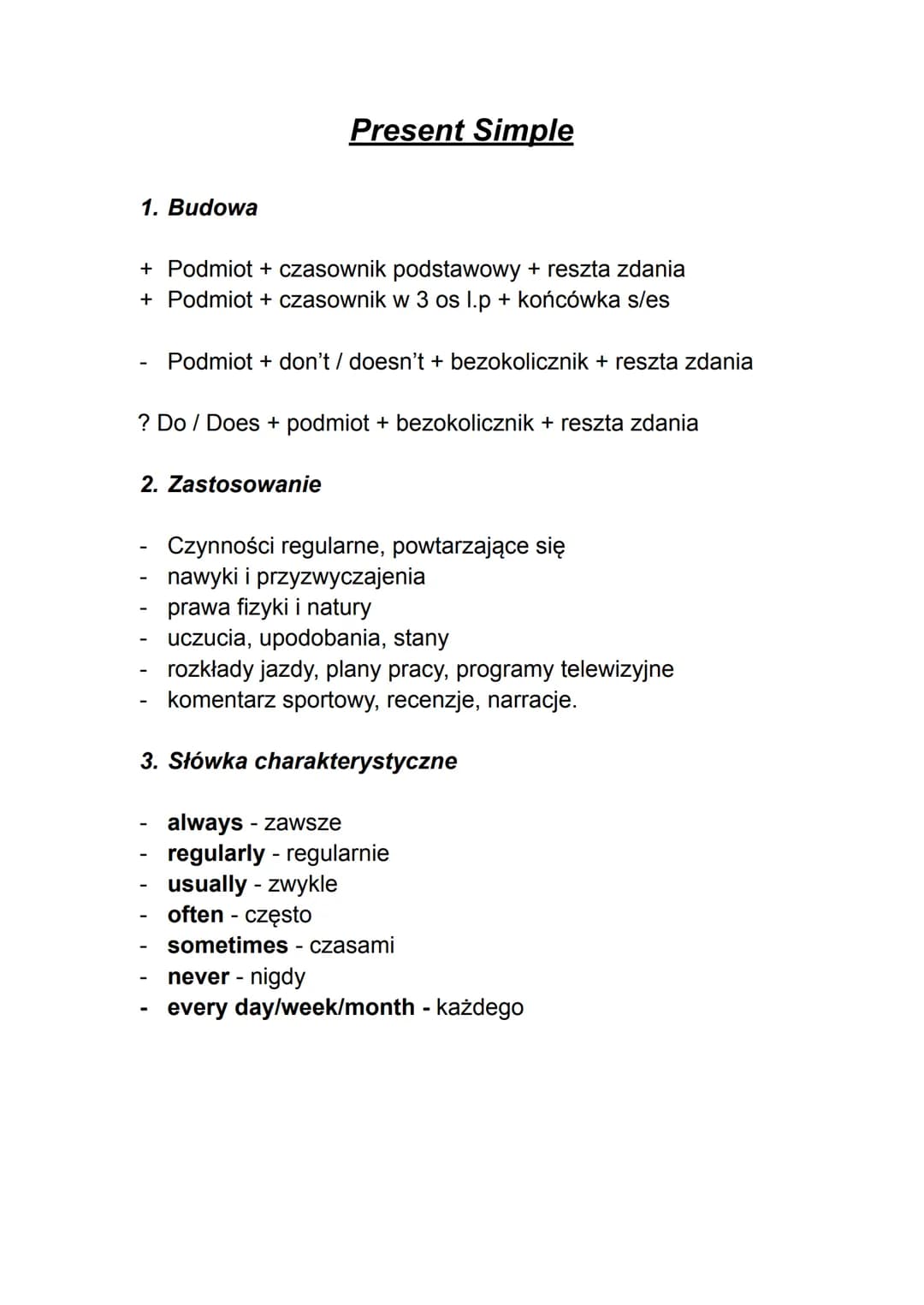 Gramatyka Język Angielski
W zeszycie znajdują się definicje wszystkich czasów w języku
angielskim. Czasy przedstawione zostały w następujące