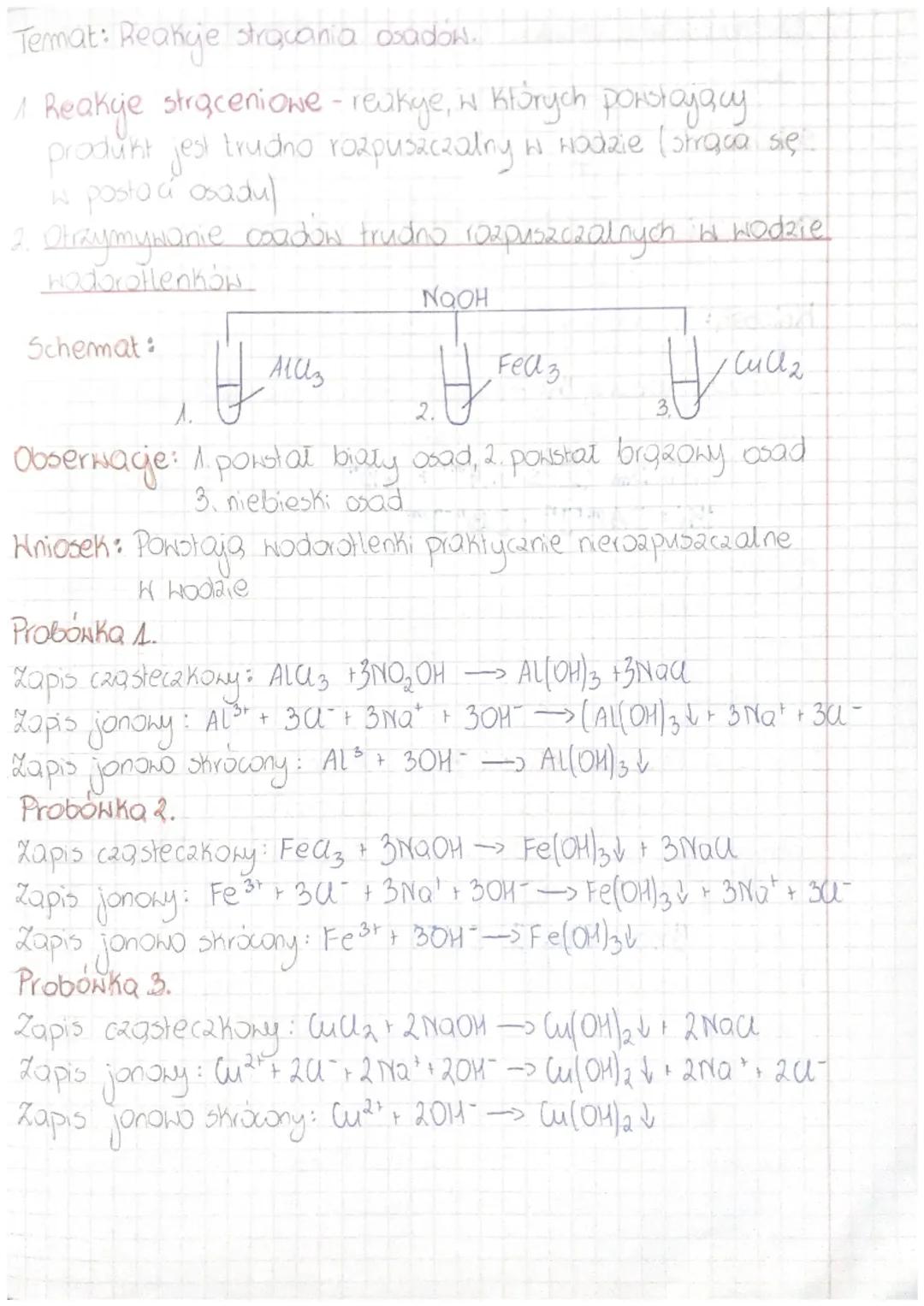 Temat: Reakcje stracania osadów.
1. Reakye strąceniowe - reakage, w których poństojący
produkt
jest trudno rozpuszczalny w wodzie (straca si