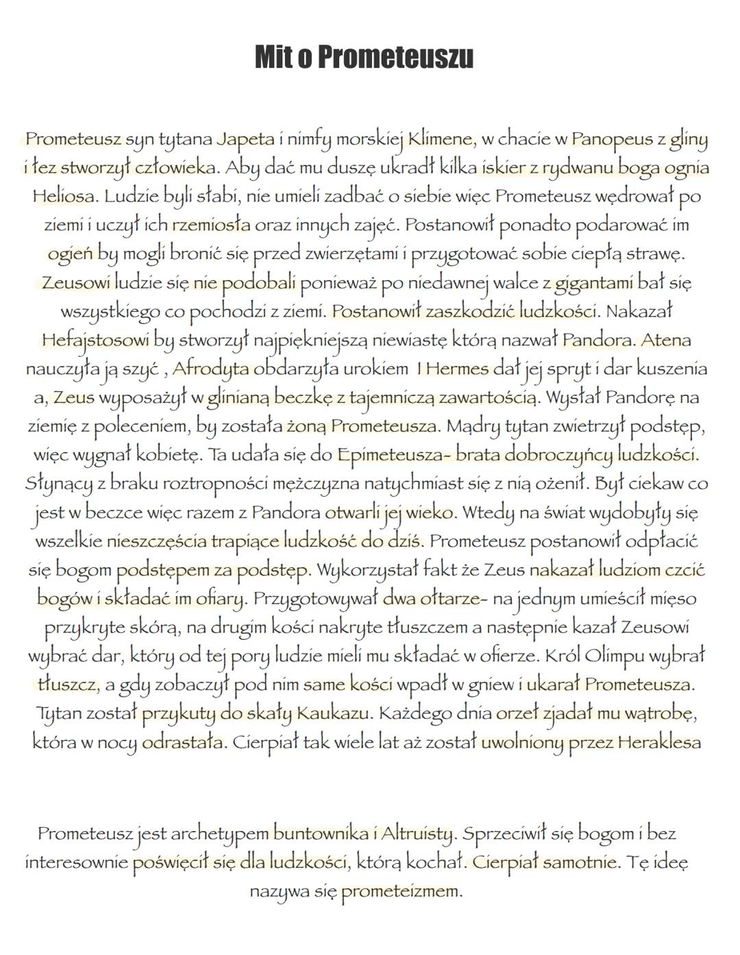 Mit o Prometeuszu matura Mitologia