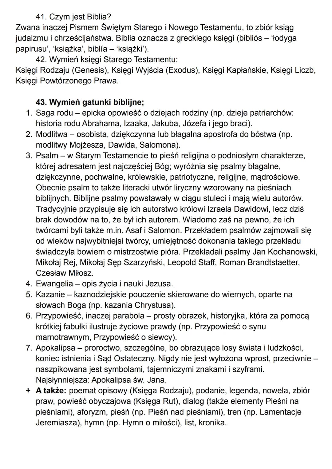 BIBLIA - ogólne;
1. Jakie są przyczyny popularności Biblii:?
źródło prawdy dla wierzących, kodeks moralny
zaspokaja ludzką ciekawość na tema