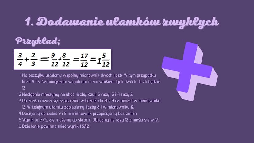 דייוייוייד
Drialania na
ulamkach zwyklych i
dziesiętnych Ulamki zwykle
Co to są ułamki zwykłe?
Każdy ułamek zwykły składa się
z trzech eleme