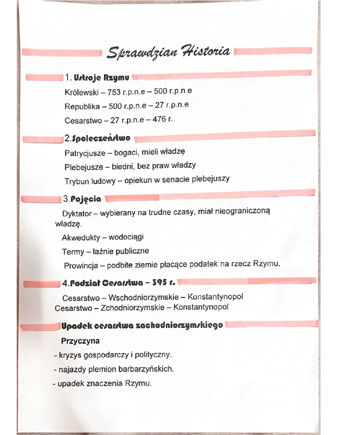 Historia notatka sprawdzian