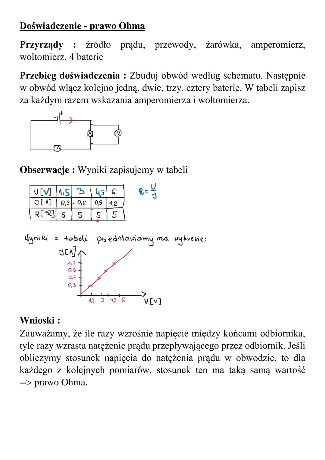 -Temat: Opór elektryczny.
Opór elektryczny danego odbiornika prądu obliczamy, dzieląc wartość
napięcia na zaciskach tego odbiornika przez na