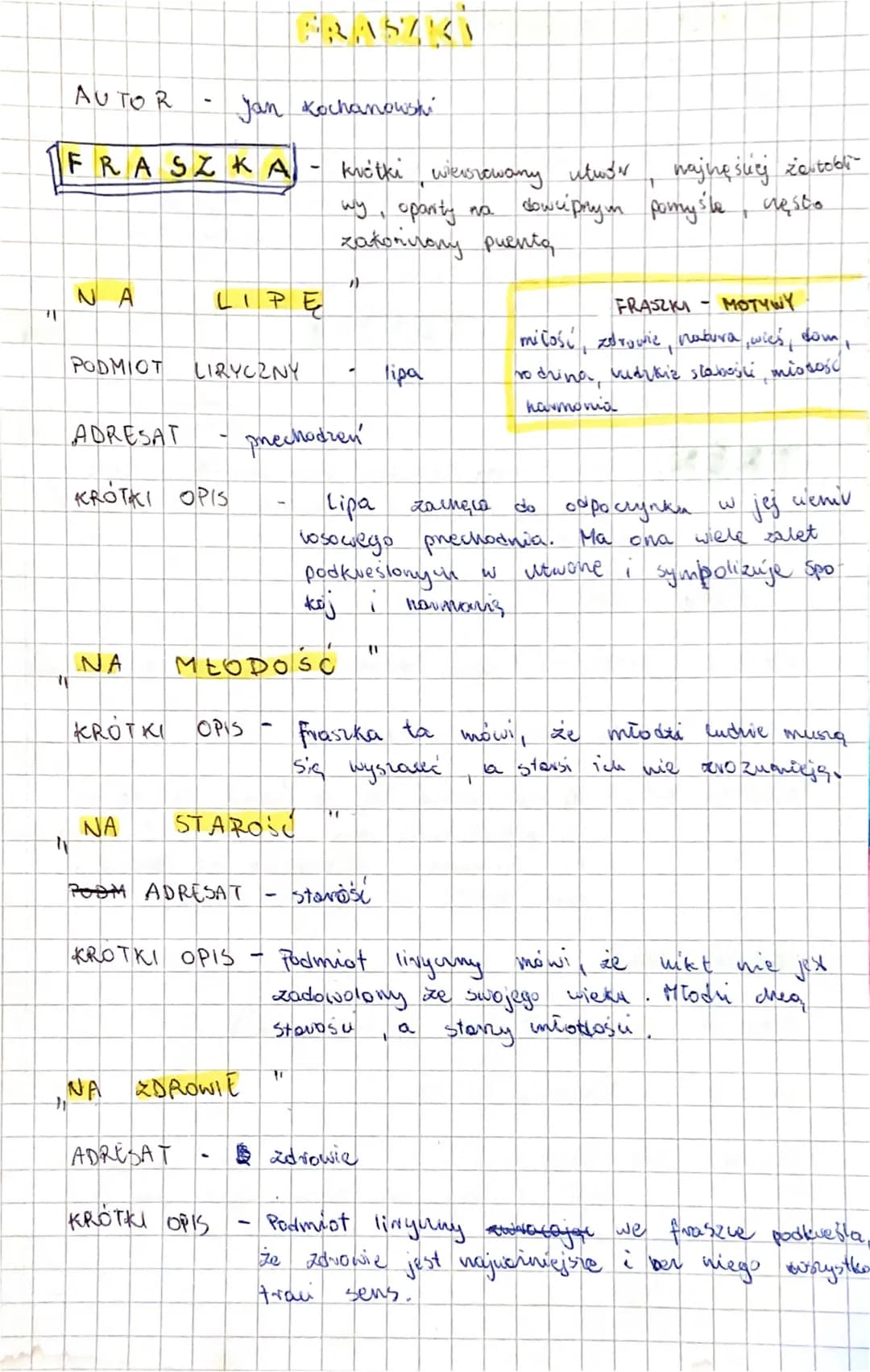 71
AUTOR
"1
FRASZKA
NA
PODMIOT
ADRESAT
KROTKI OPIS
ΝΑ
KROTKI OPIS
Jan Kochanowski
LIPE
LIRYCZNY
NA
71
ΝΑ MŁODOSC
KROTKI OPIS
ADRESAT
POOM AD